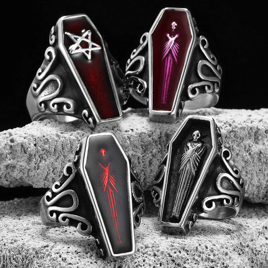 Gothic Mummy Vampire Coffin Ring – Punk Rock Stainless Steel Jewelry for Men & Women