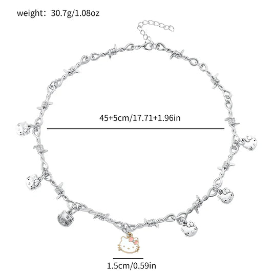 Hip-Hop Gothic Brambles Iron Sanrio Hello Kitty Necklace – Punk Barbed Wire Thorns Chain Choker