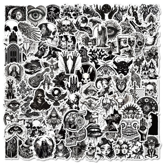 10/50/100pcs Graffiti Black Gothic Punk Stickers – DIY Decals for Suitcase, Water Bottle, Phone & More
