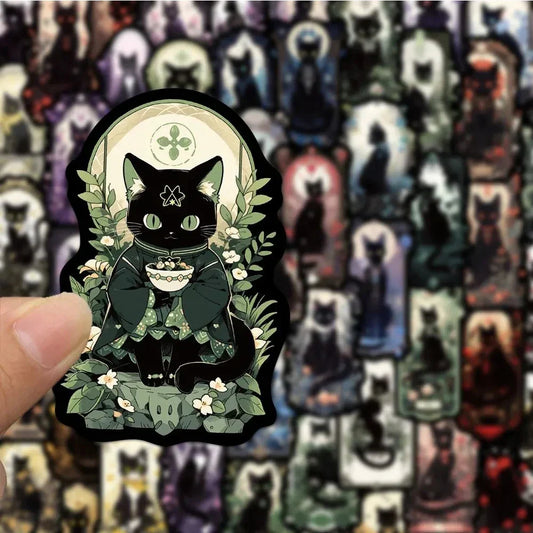 10/30/50pcs Vintage Goth Cat Tarot Stickers – Waterproof Cool Decorations for Laptop, Skateboard & Suitcase