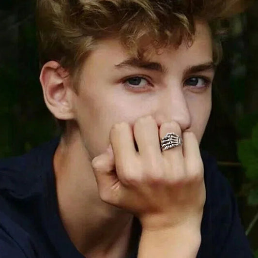 YILUOCD S925 Skeleton Hand Ring – Gothic Open Skull Ring for Men & Women