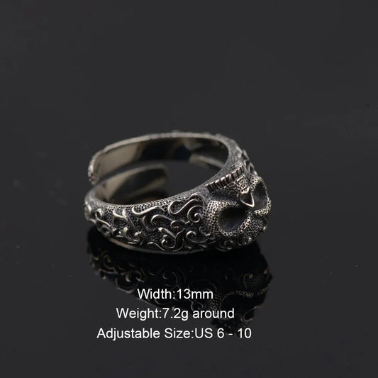 Gothic Punk Skull Rings – 925 Sterling Silver Resizable Skeleton Band for Men & Women